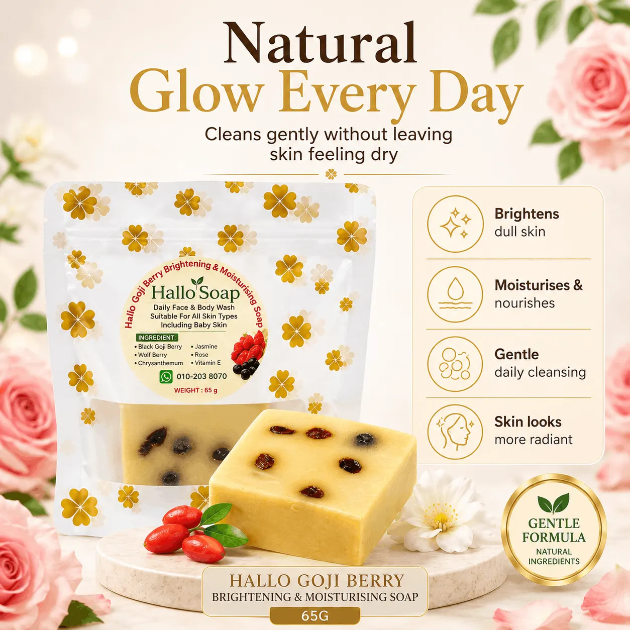 Hallo Goji Berry Brightening & Moisturising Soap angle 4